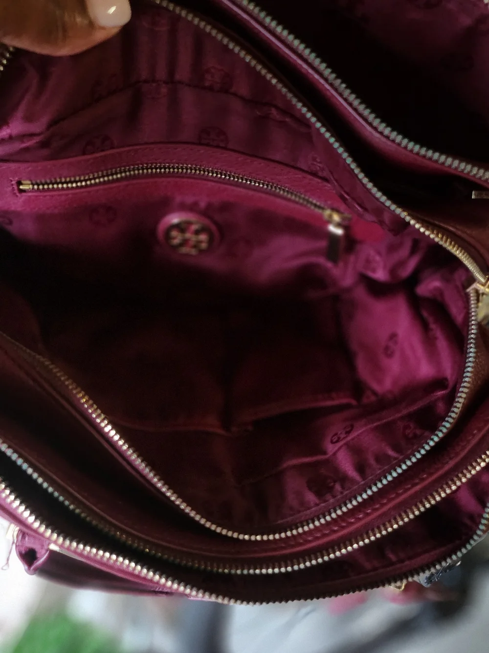 Tory Burch Pebbled Leather Satchel in Plum with Tassels